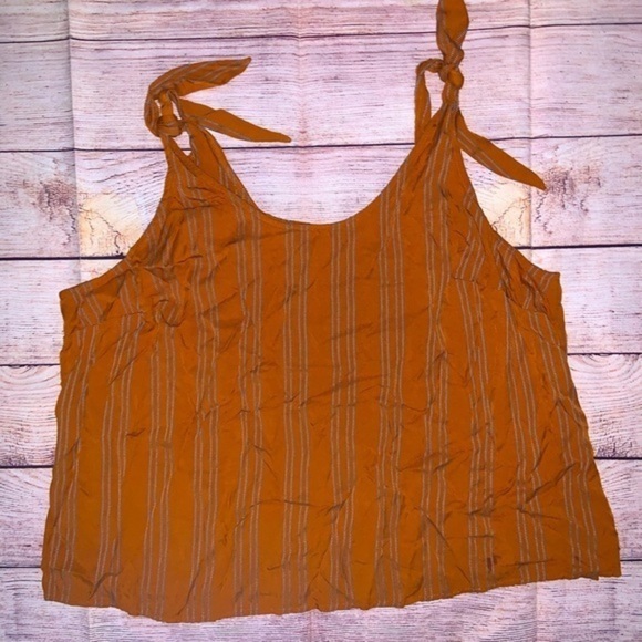 A New Day Mustard Yellow Stripped Cropped Tank Plus Boho Size Sz 2X - Picture 1 of 3